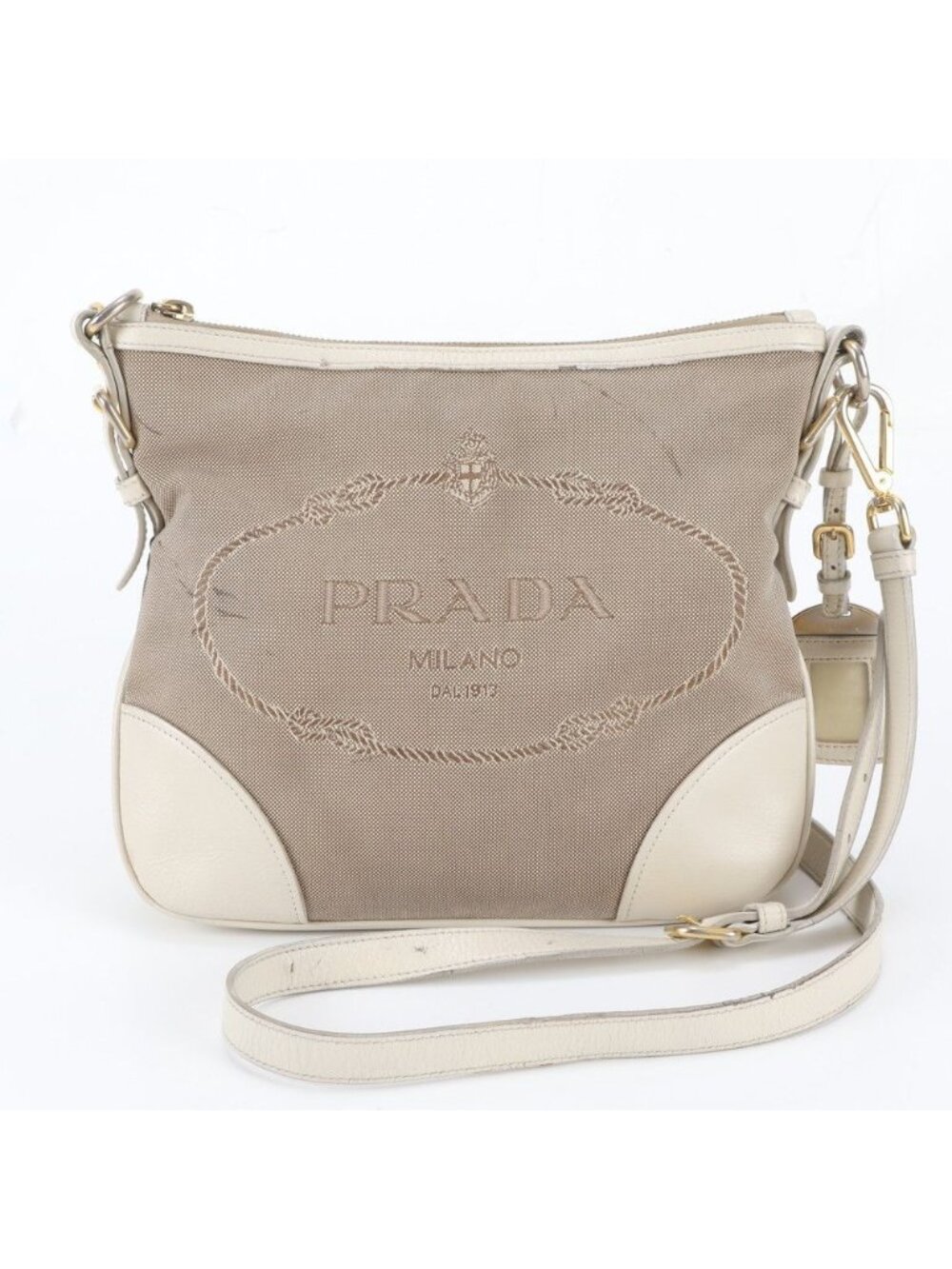 Prada Leather Canvas Shoulder Bag